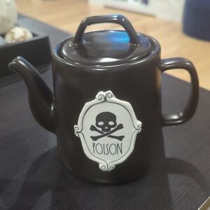 Rae Dunn Black Ceramic 'Poison' Teapot with White Skull Motif